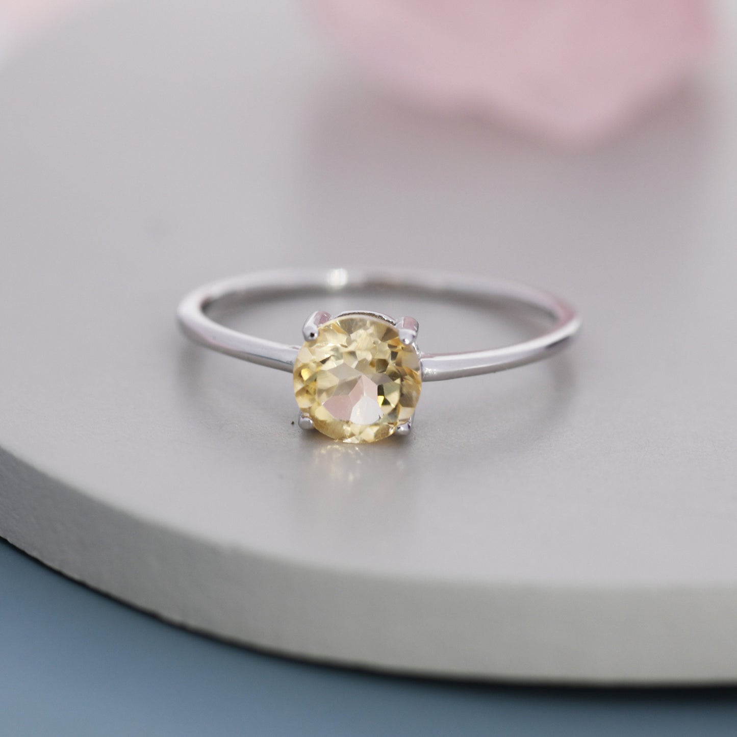 Genuine 1Ct Citrine Crystal Ring in Sterling Silver, Natural Brilliant Cut Citrine Stone Ring, Stacking Rings, US 5-8