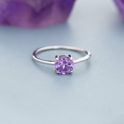 Genuine 1Ct Amethyst Crystal Ring in Sterling Silver, Natural Brilliant Cut Citrine Stone Ring, Stacking Rings, US 5-8