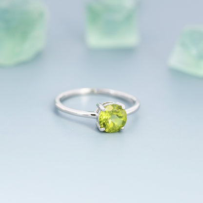 Genuine 1Ct Peridot Ring in Sterling Silver, Natural Brilliant Cut Peridot Stone Ring, Stacking Rings, US 5-8