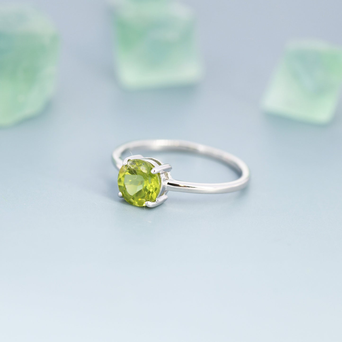 Genuine 1Ct Peridot Ring in Sterling Silver, Natural Brilliant Cut Peridot Stone Ring, Stacking Rings, US 5-8