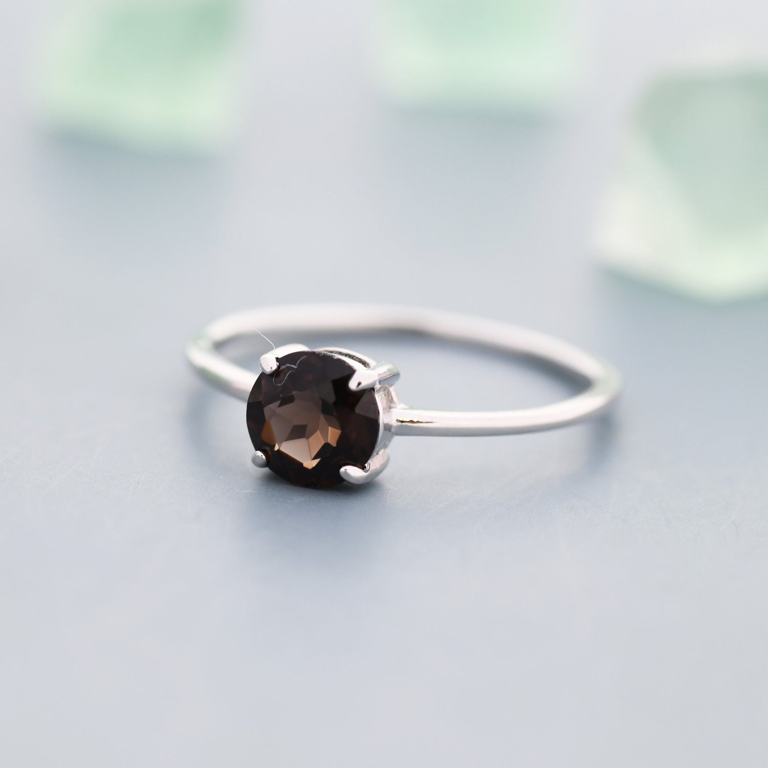 1Ct Brilliant Cut Smoky Quartz Gemstone Ring