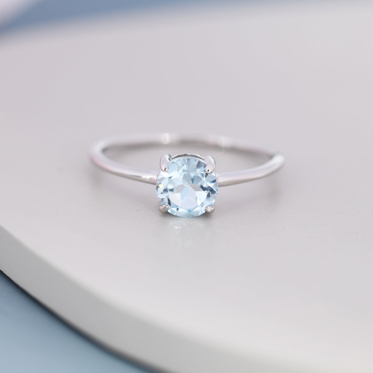 Genuine 1Ct Sky Blue Topaz Ring in Sterling Silver, Natural Brilliant Cut Topaz Stone Ring, Stacking Rings, US 5-8