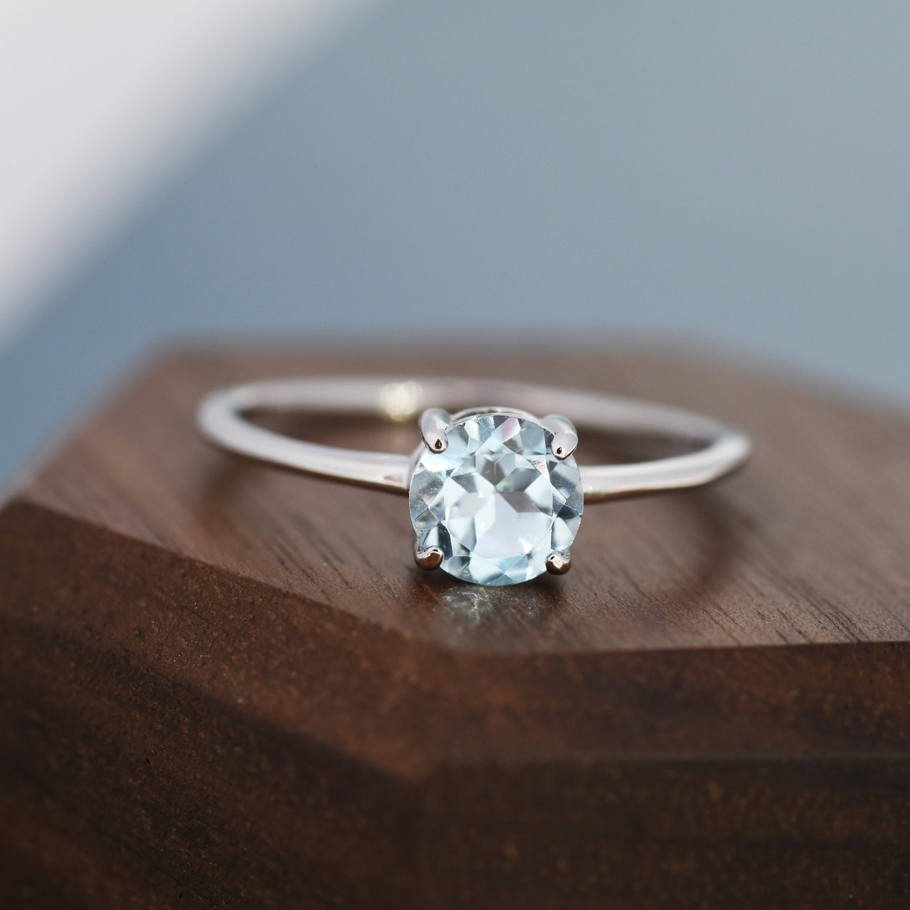 Genuine 1Ct Sky Blue Topaz Ring in Sterling Silver, Natural Brilliant Cut Topaz Stone Ring, Stacking Rings, US 5-8