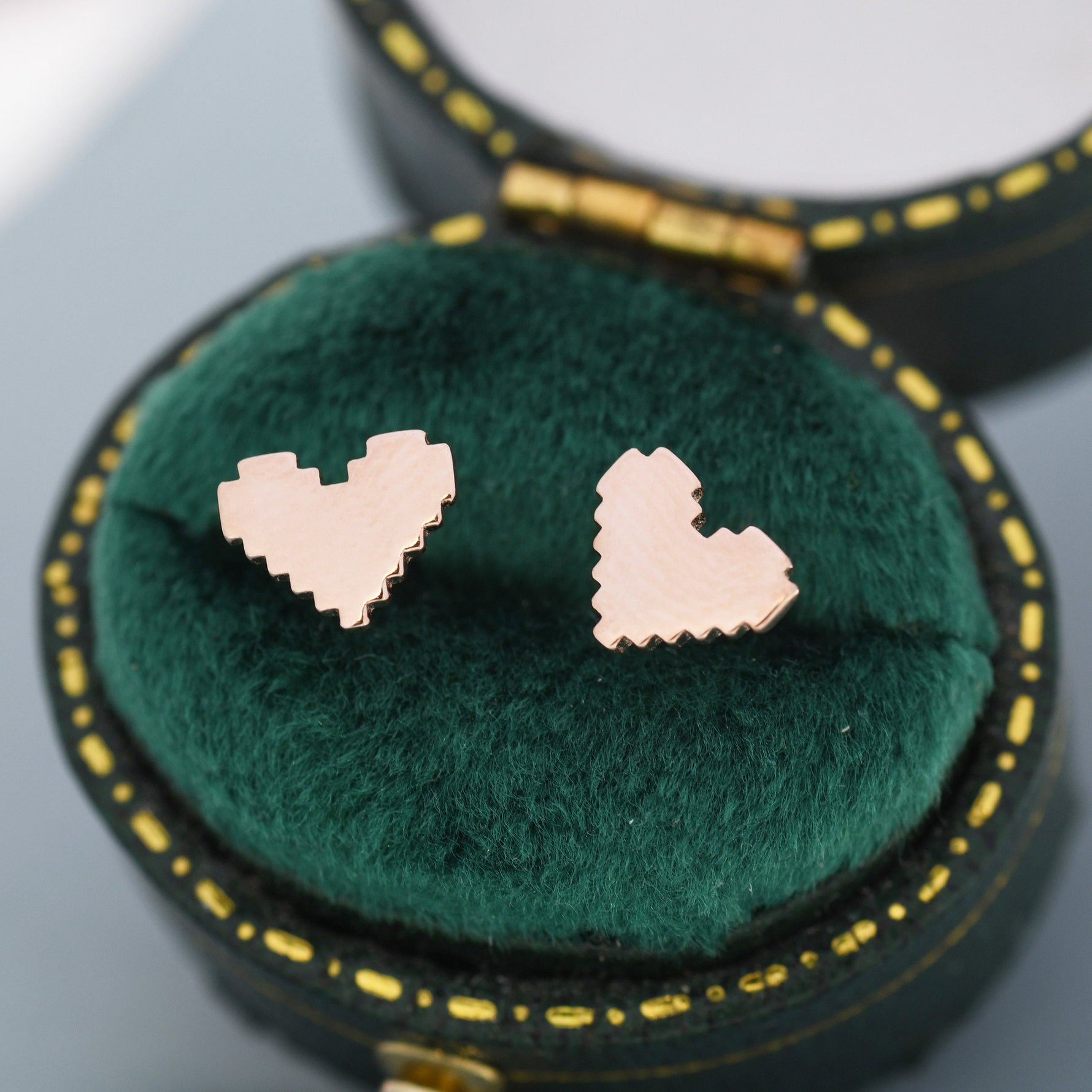 8 Bit Pixel Heart Stud Earrings in Sterling Silver, Silver, Gold or Rose Gold over Sterling Silver, 8-bit, Pixel Heart Earrings