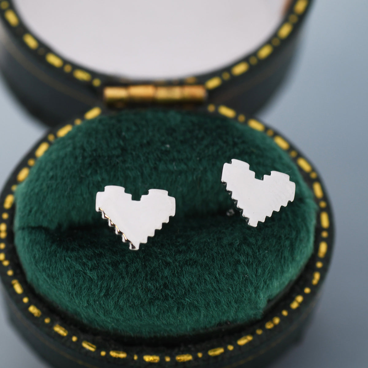 8 Bit Pixel Heart Stud Earrings in Sterling Silver, Silver, Gold or Rose Gold over Sterling Silver, 8-bit, Pixel Heart Earrings