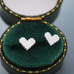 8 Bit Pixel Heart Stud Earrings in Sterling Silver, Silver, Gold or Rose Gold over Sterling Silver, 8-bit, Pixel Heart Earrings