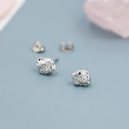 Nugget Stud Earrings in Sterling Silver, Silver Nugget Earrings, Gold Nugget Earrings, Lava Rock Shape Stud Earrings, Organic Shape Earrings