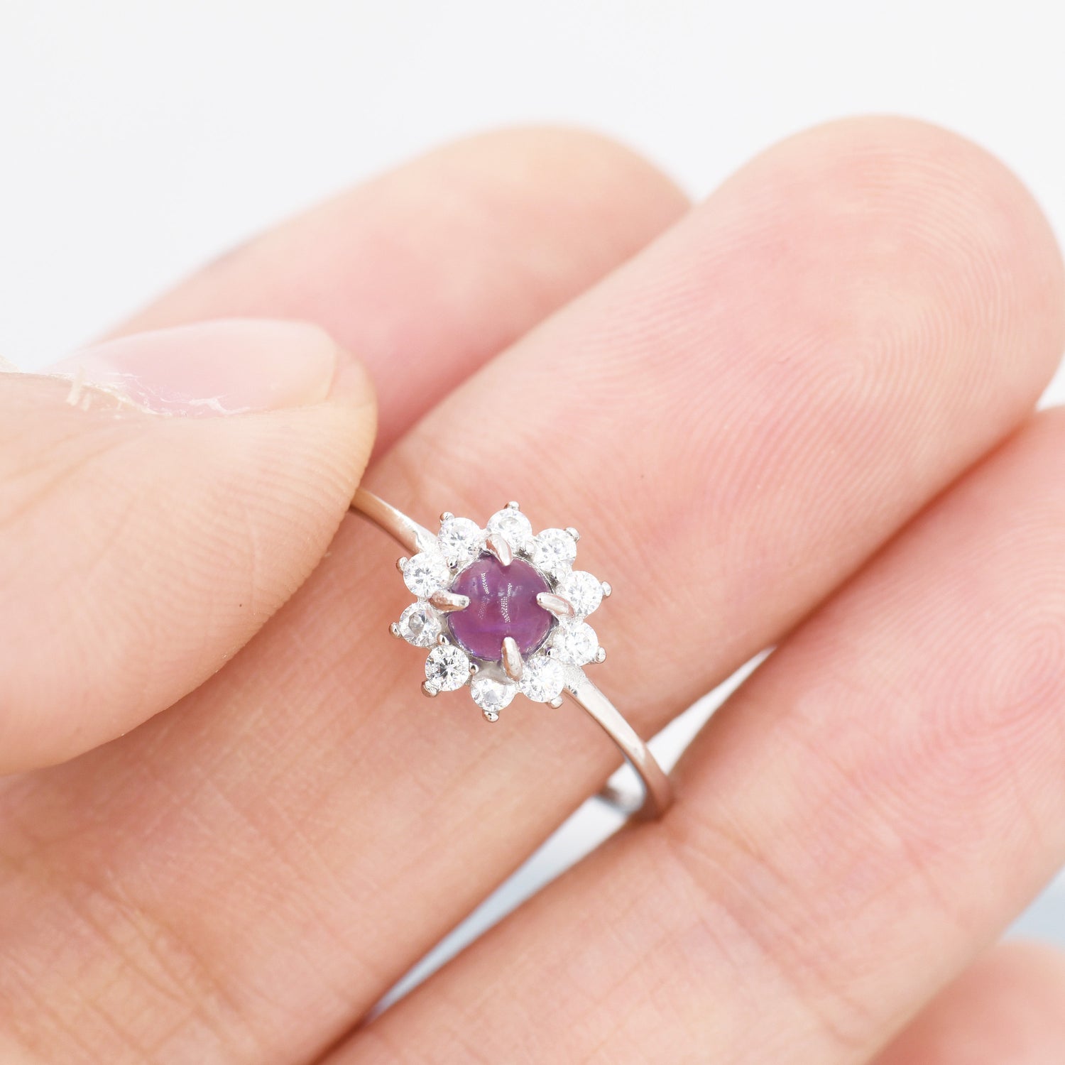 Round Cut Amethyst Halo Ring