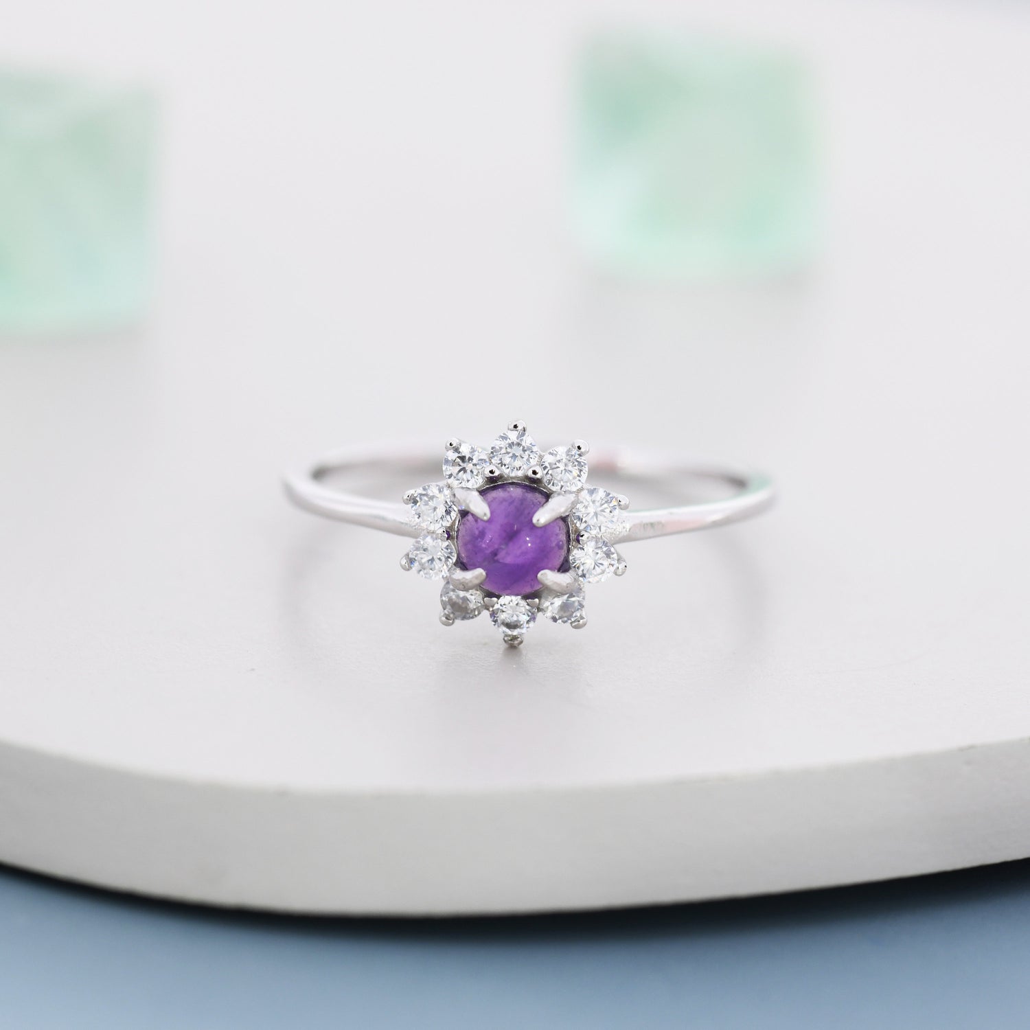 Round Cut Amethyst Halo Ring