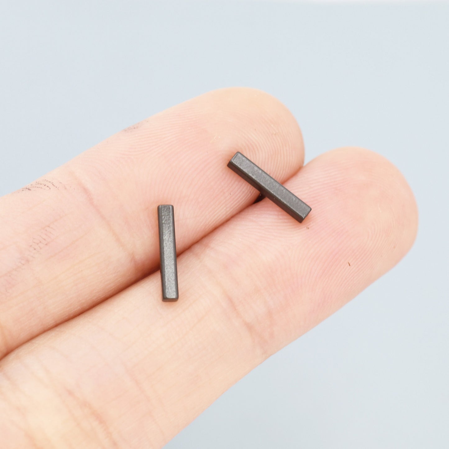 Black Bar Stud Earrings in Sterling Silver, Black Rhodium coated Sterling Silver, 10mm Bar Earrings, Minimalist Earrings