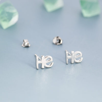 He She They Pronoun Stud Earrings in Sterling Silver, Silver, Gold or Rose Gold, Sold as a Pair, He Earrings, She Earrings, They Earrings