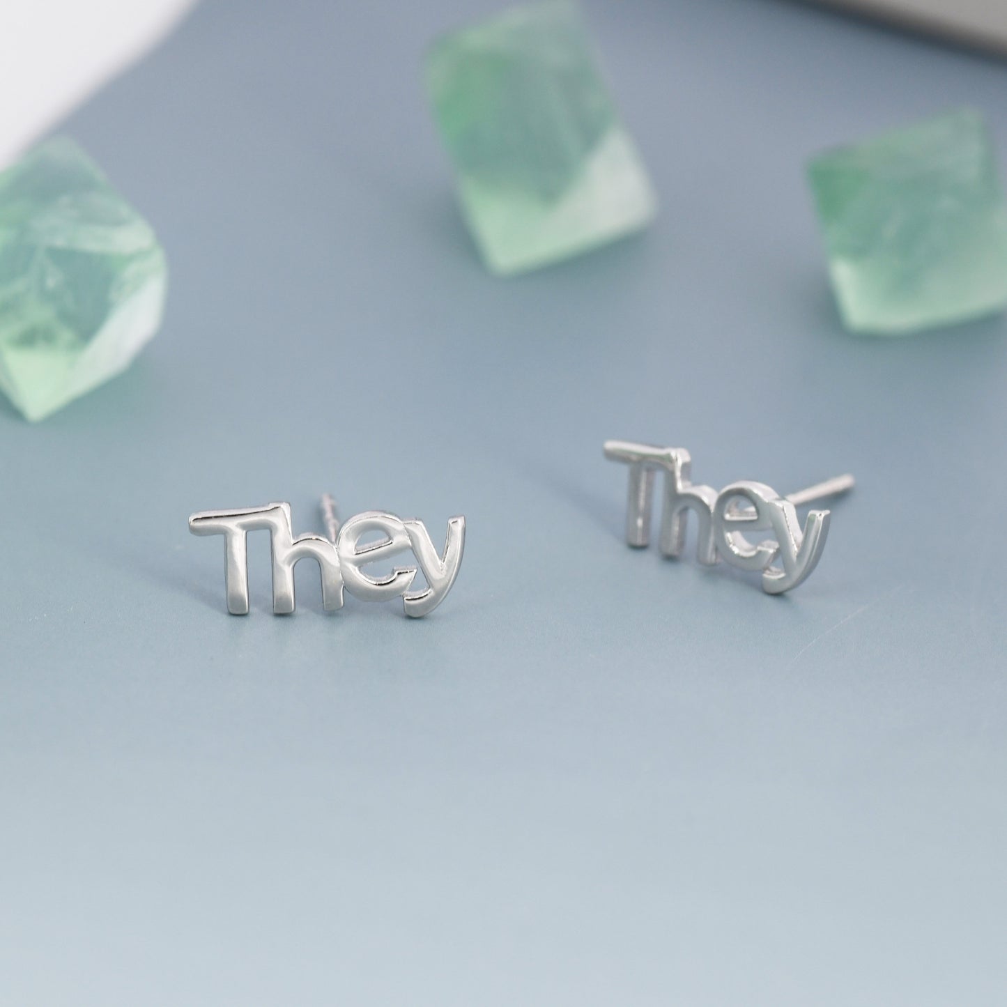 He She They Pronoun Stud Earrings in Sterling Silver, Silver, Gold or Rose Gold, Sold as a Pair, He Earrings, She Earrings, They Earrings