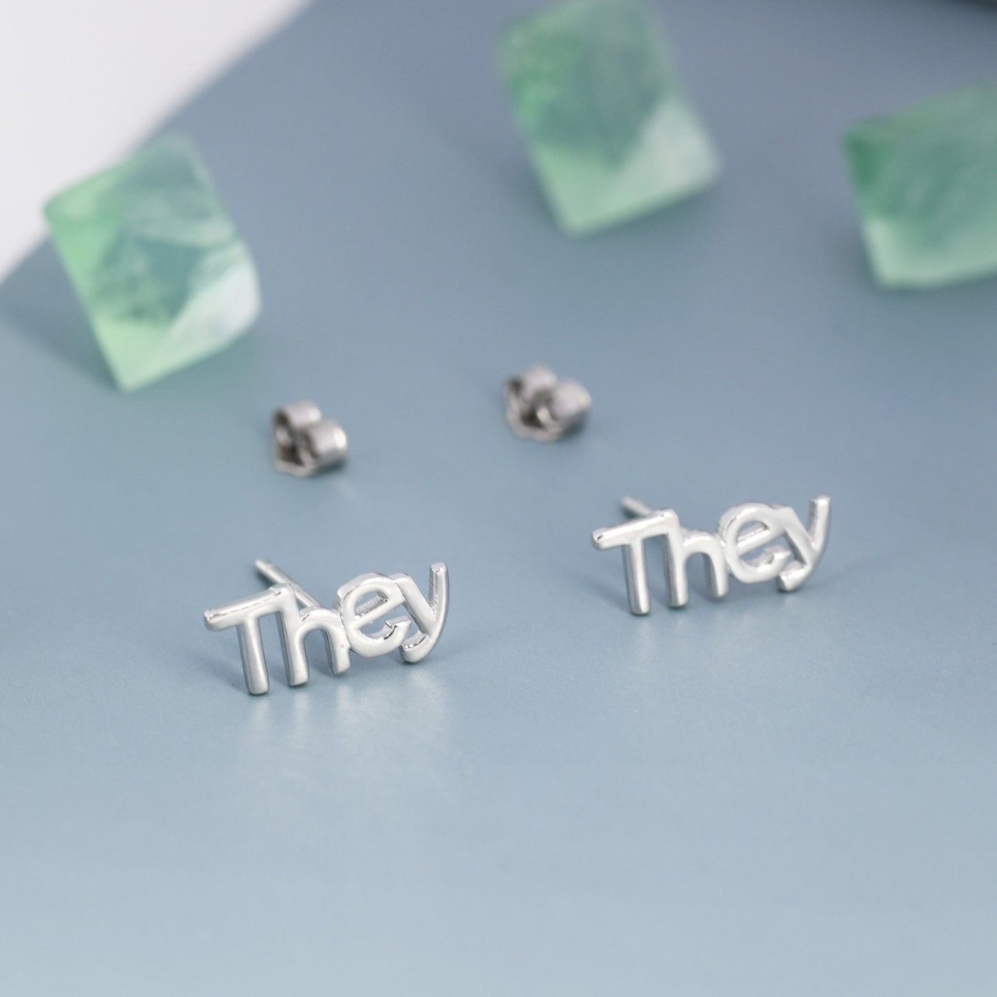 He She They Pronoun Stud Earrings in Sterling Silver, Silver, Gold or Rose Gold, Sold as a Pair, He Earrings, She Earrings, They Earrings