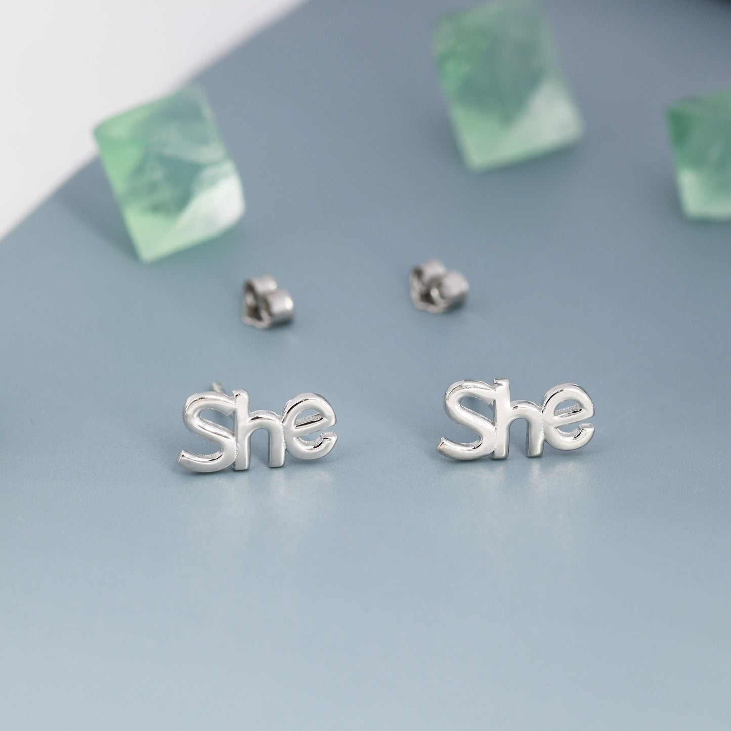 He She They Pronoun Stud Earrings in Sterling Silver, Silver, Gold or Rose Gold, Sold as a Pair, He Earrings, She Earrings, They Earrings