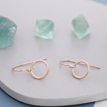 Open Circle Drop Hook Earrings in Sterling Silver, Silver, Gold or Rose Gold, Circle Earrings, Geometric Minimalist Earrings