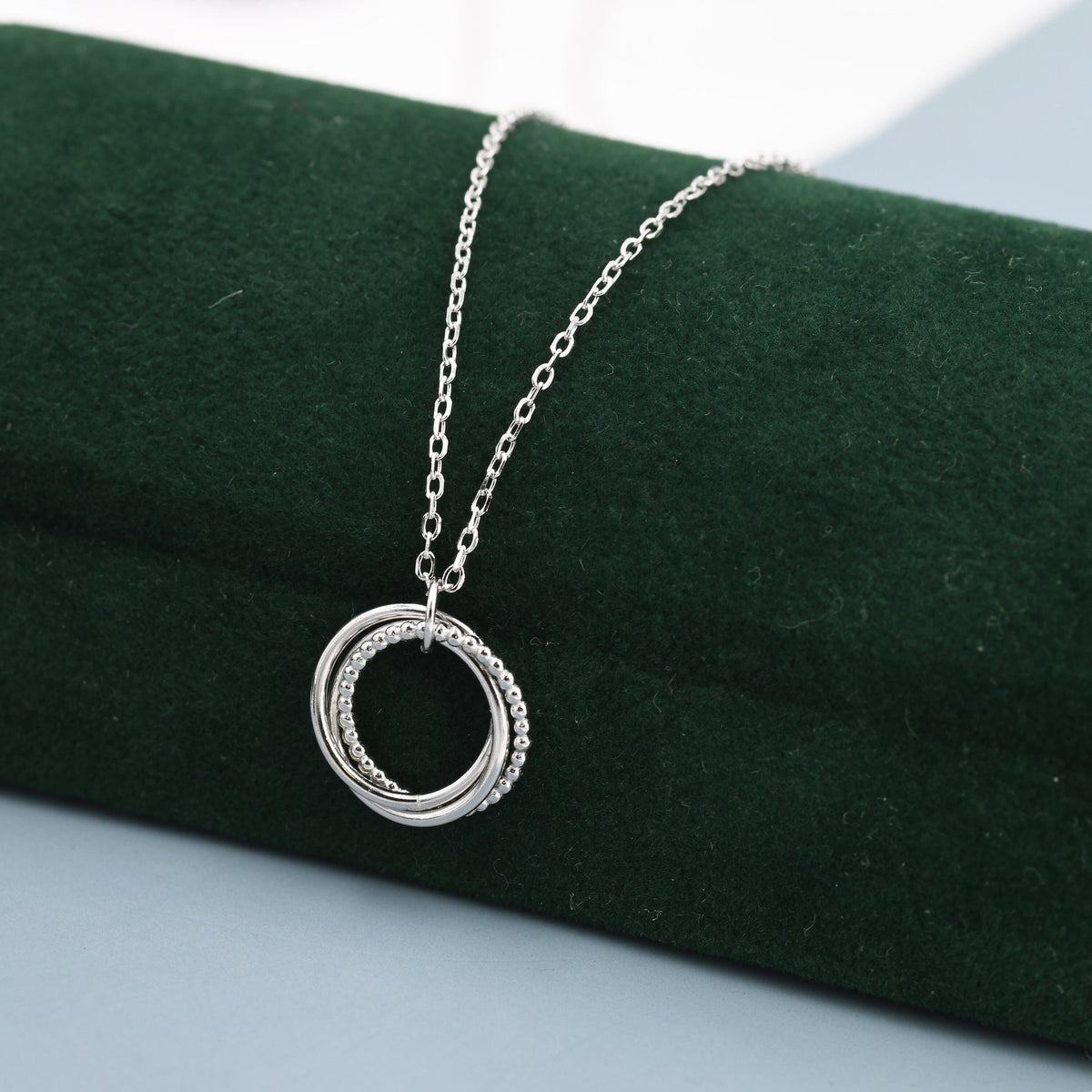 Three Interlocking Beaded Circles Pendant Necklace