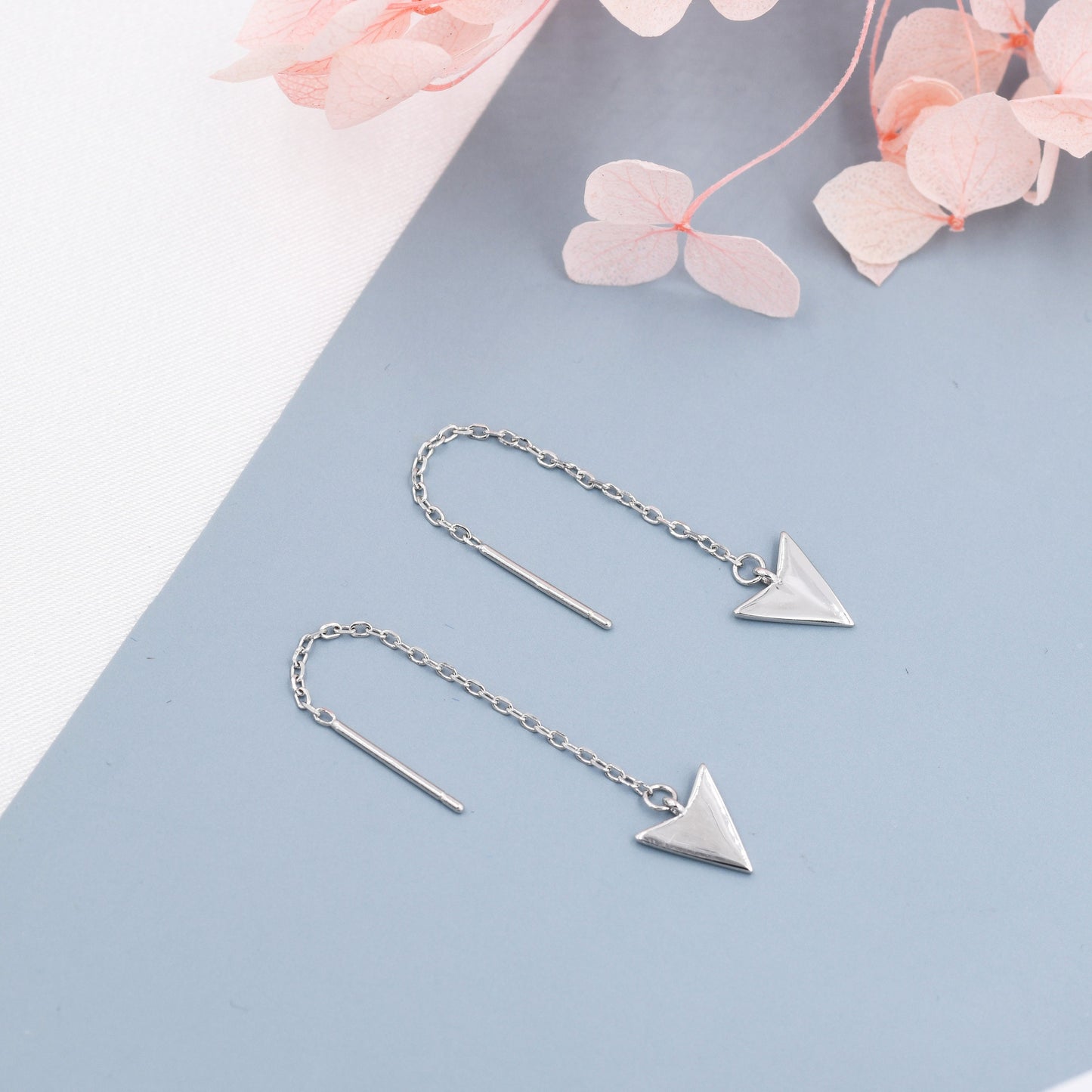 Arrowhead Threader Earrings in Sterling Silver, Silver, Gold or Rose Gold, Arrow Ear Threaders, Triangle Threader Earrings, Geometric