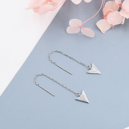 Arrowhead Threader Earrings in Sterling Silver, Silver, Gold or Rose Gold, Arrow Ear Threaders, Triangle Threader Earrings, Geometric