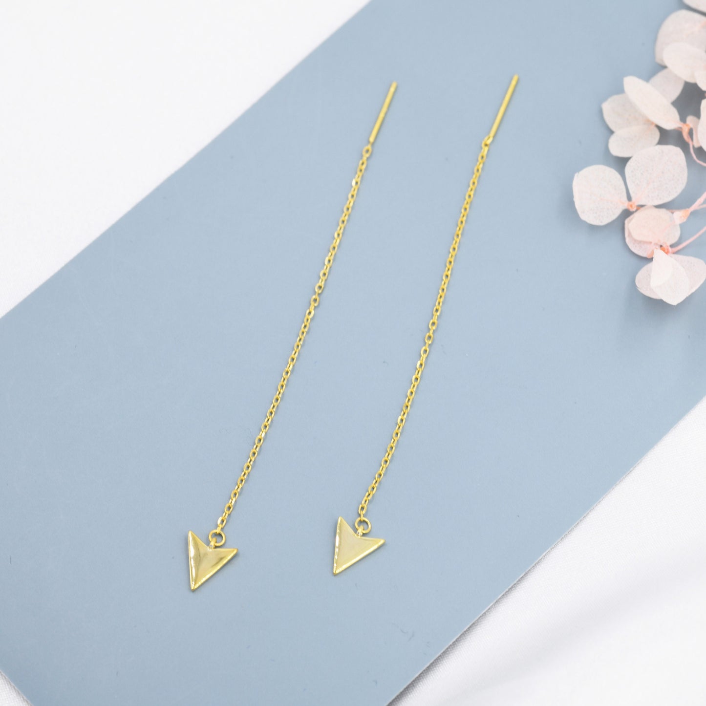 Arrowhead Threader Earrings in Sterling Silver, Silver, Gold or Rose Gold, Arrow Ear Threaders, Triangle Threader Earrings, Geometric