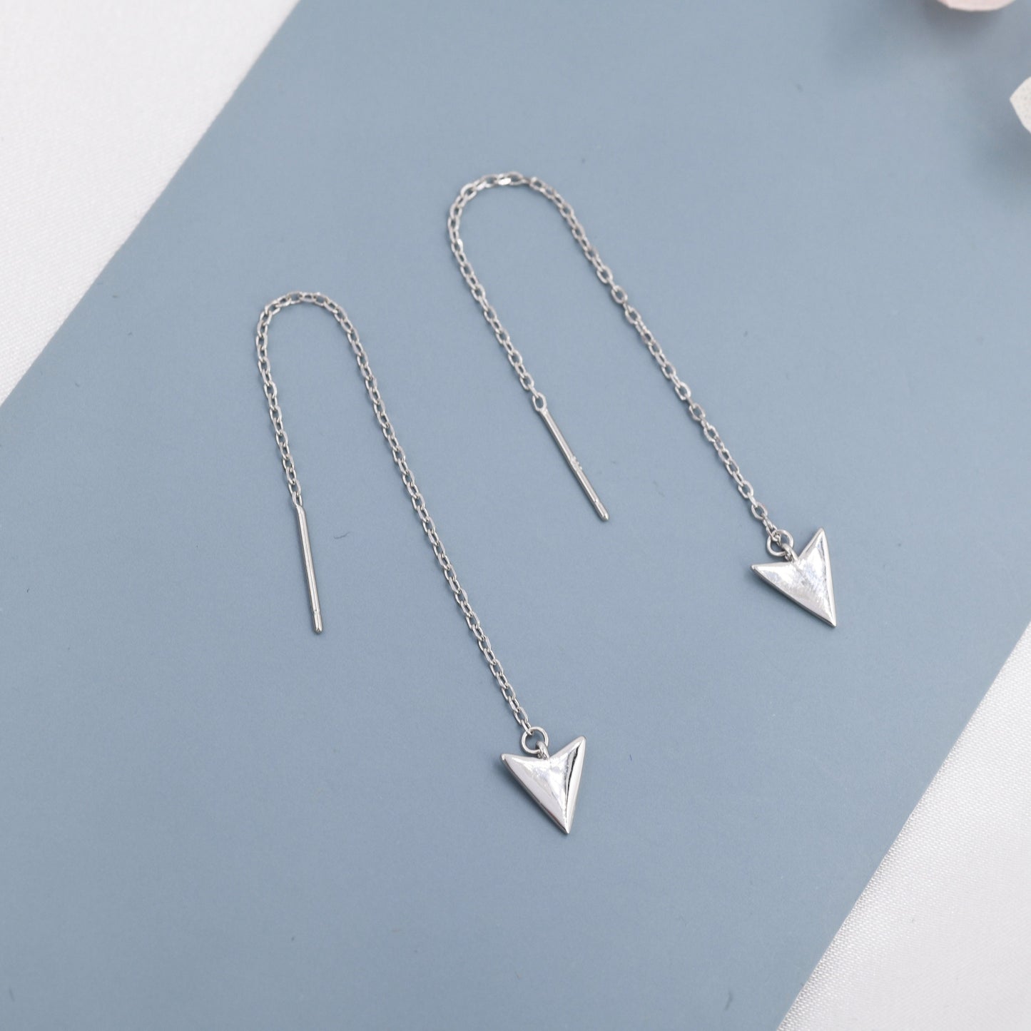 Arrowhead Threader Earrings in Sterling Silver, Silver, Gold or Rose Gold, Arrow Ear Threaders, Triangle Threader Earrings, Geometric