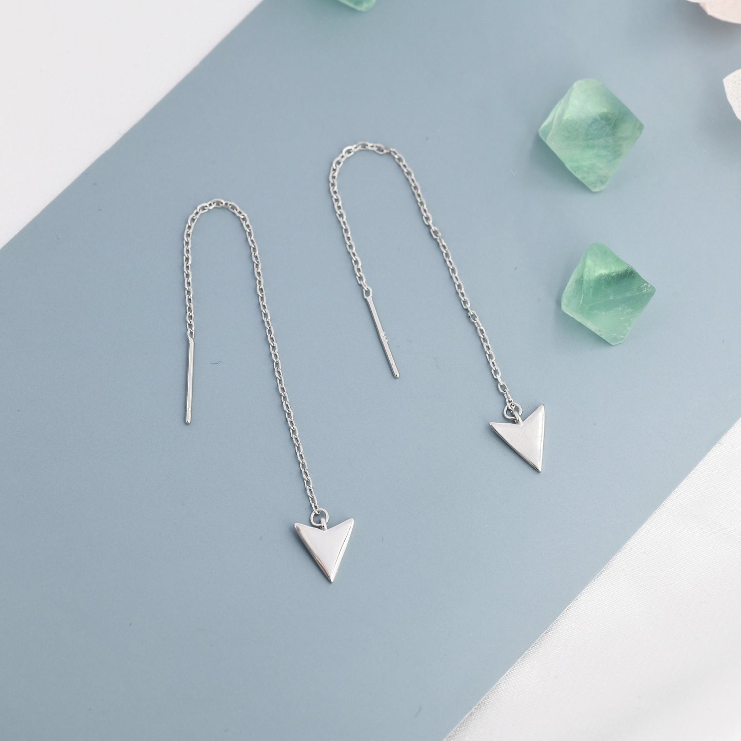 Arrowhead Threader Earrings in Sterling Silver, Silver, Gold or Rose Gold, Arrow Ear Threaders, Triangle Threader Earrings, Geometric