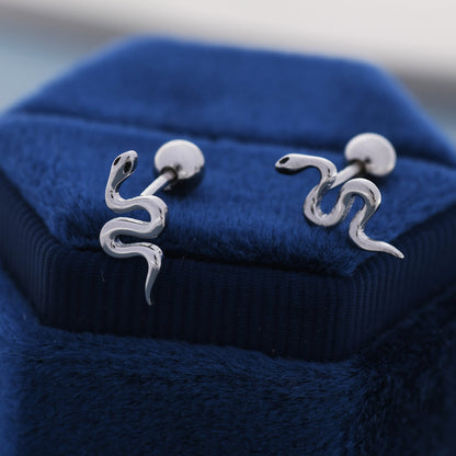 Snake Screw Back / Flat Back / Stud Earrings in Sterling Silver - Gold or Silver Finish- Sold as a Pair - Snake Barbel Earrings