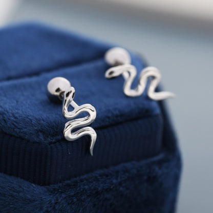 Snake Screw Back Earrings in Sterling Silver - Gold or Silver - Sold as a Pair - Snake Barbel Earrings