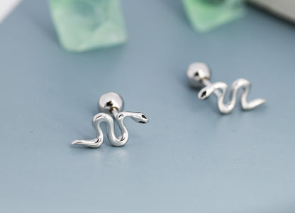 Snake Screw Back Earrings in Sterling Silver - Gold or Silver - Sold as a Pair - Snake Barbel Earrings