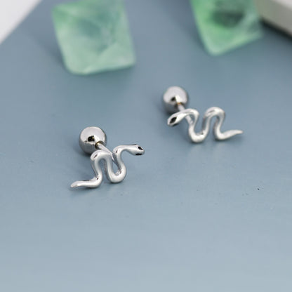 Snake Screw Back / Flat Back / Stud Earrings in Sterling Silver - Gold or Silver Finish- Sold as a Pair - Snake Barbel Earrings
