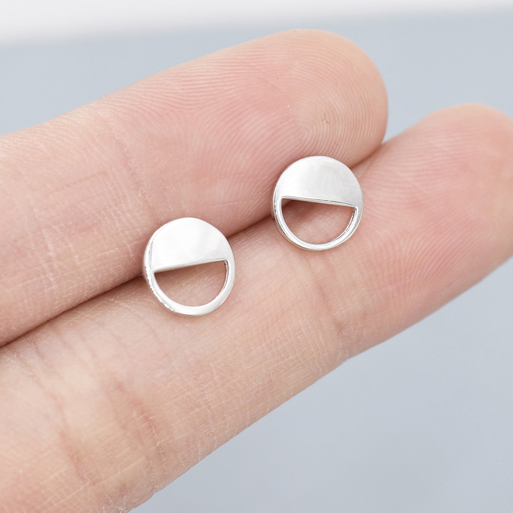 Half Circle Stud Earrings in Sterling Silver, Silver, Gold or Rose Gold over Sterling Silver, Geometric Open Circle Earrings, Semi Circle