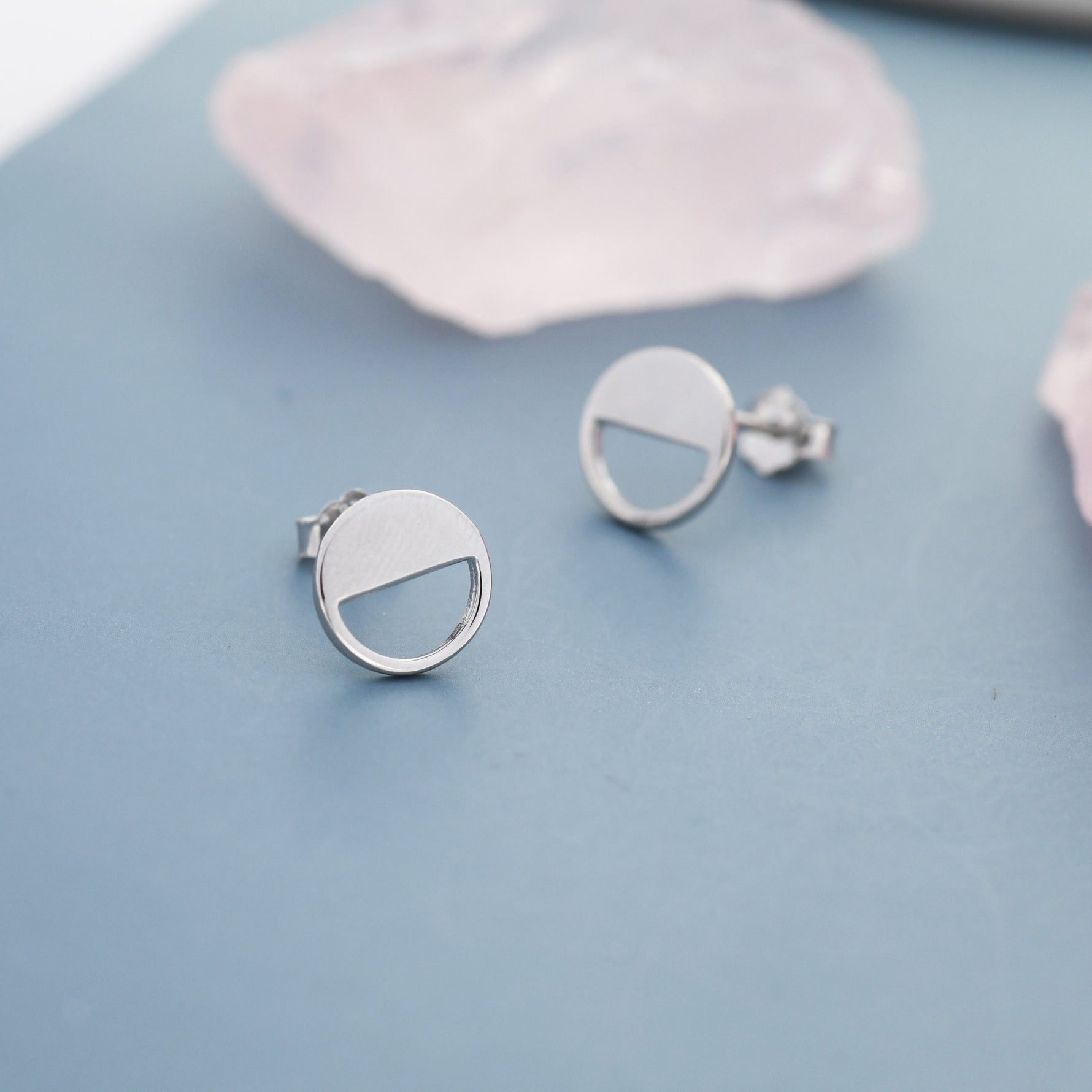 Half Circle Stud Earrings in Sterling Silver, Silver, Gold or Rose Gold over Sterling Silver, Geometric Open Circle Earrings, Semi Circle
