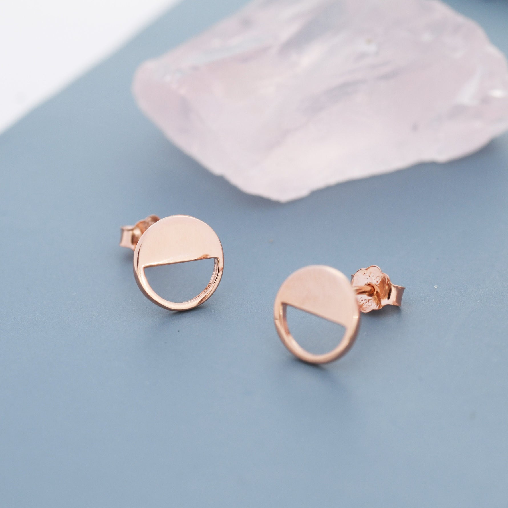 Half Circle Stud Earrings in Sterling Silver, Silver, Gold or Rose Gold over Sterling Silver, Geometric Open Circle Earrings, Semi Circle