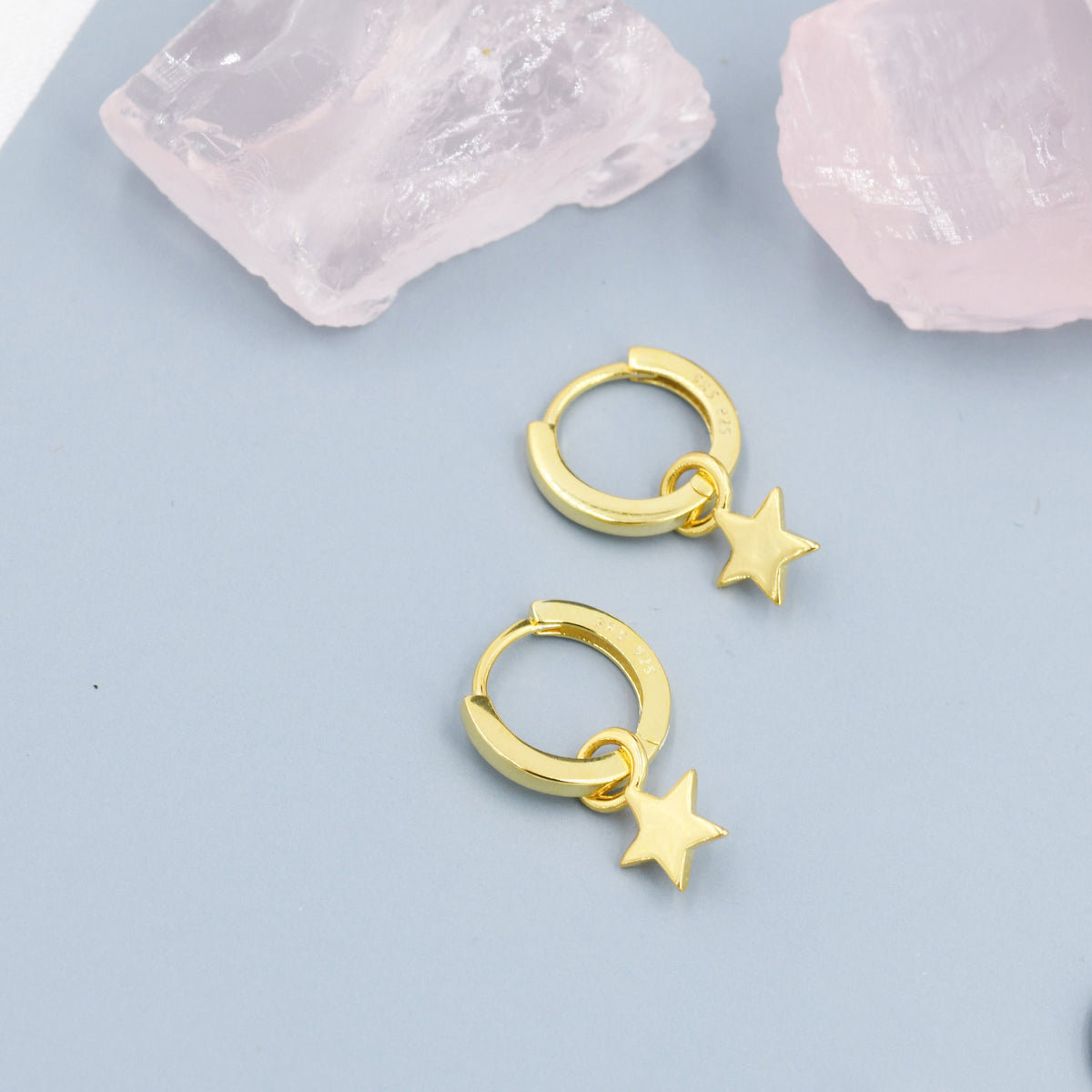 Star Charm Huggie Hoop Earrings in Sterling Silver, Detachable Charm Hoops, Celestial Earrings, Silver, Gold and Rose Gold