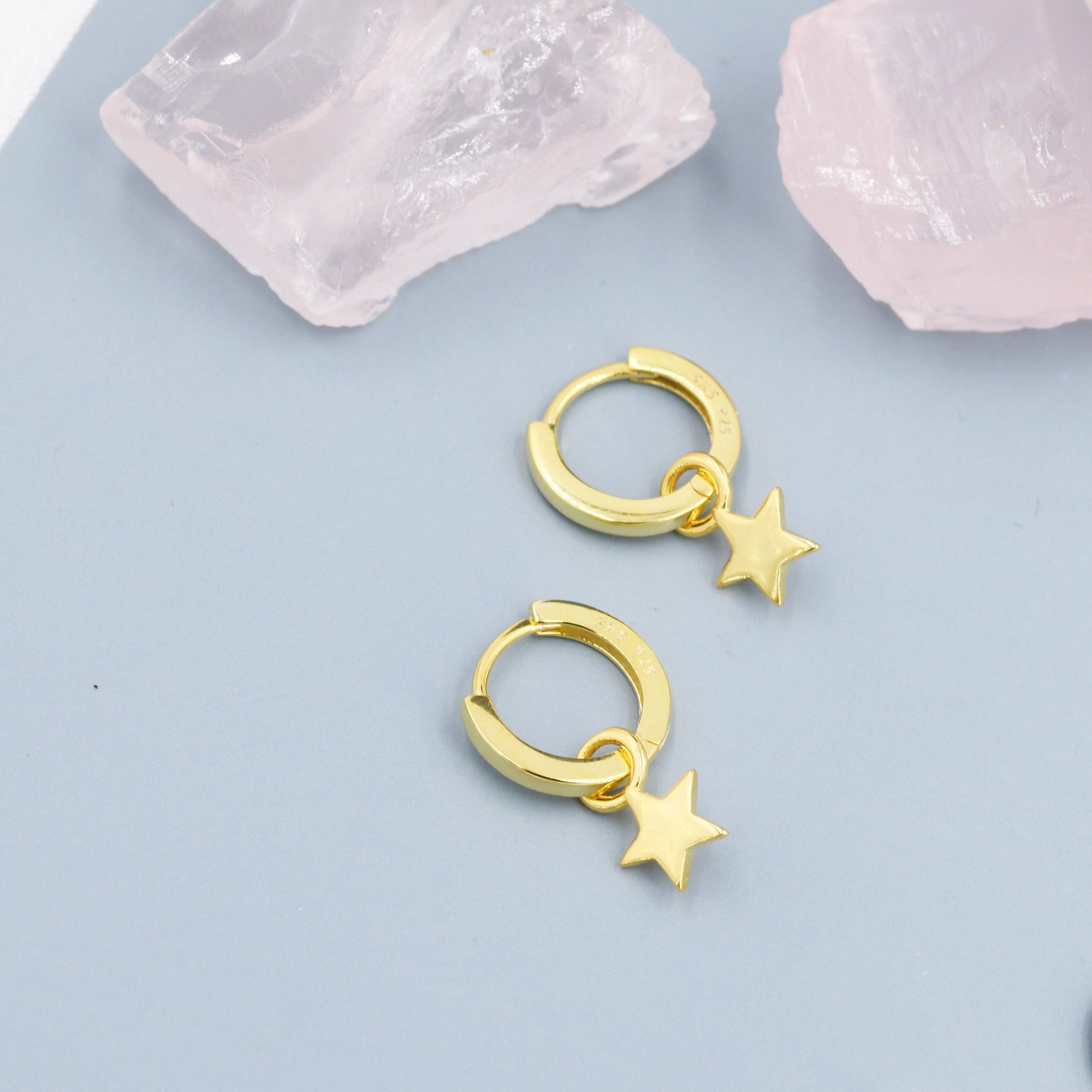 Star Charm Huggie Hoop Earrings in Sterling Silver, Detachable Charm Hoops, Celestial Earrings, Silver, Gold and Rose Gold