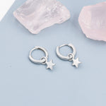 Star Charm Huggie Hoop Earrings in Sterling Silver, Detachable Charm Hoops, Celestial Earrings, Silver, Gold and Rose Gold