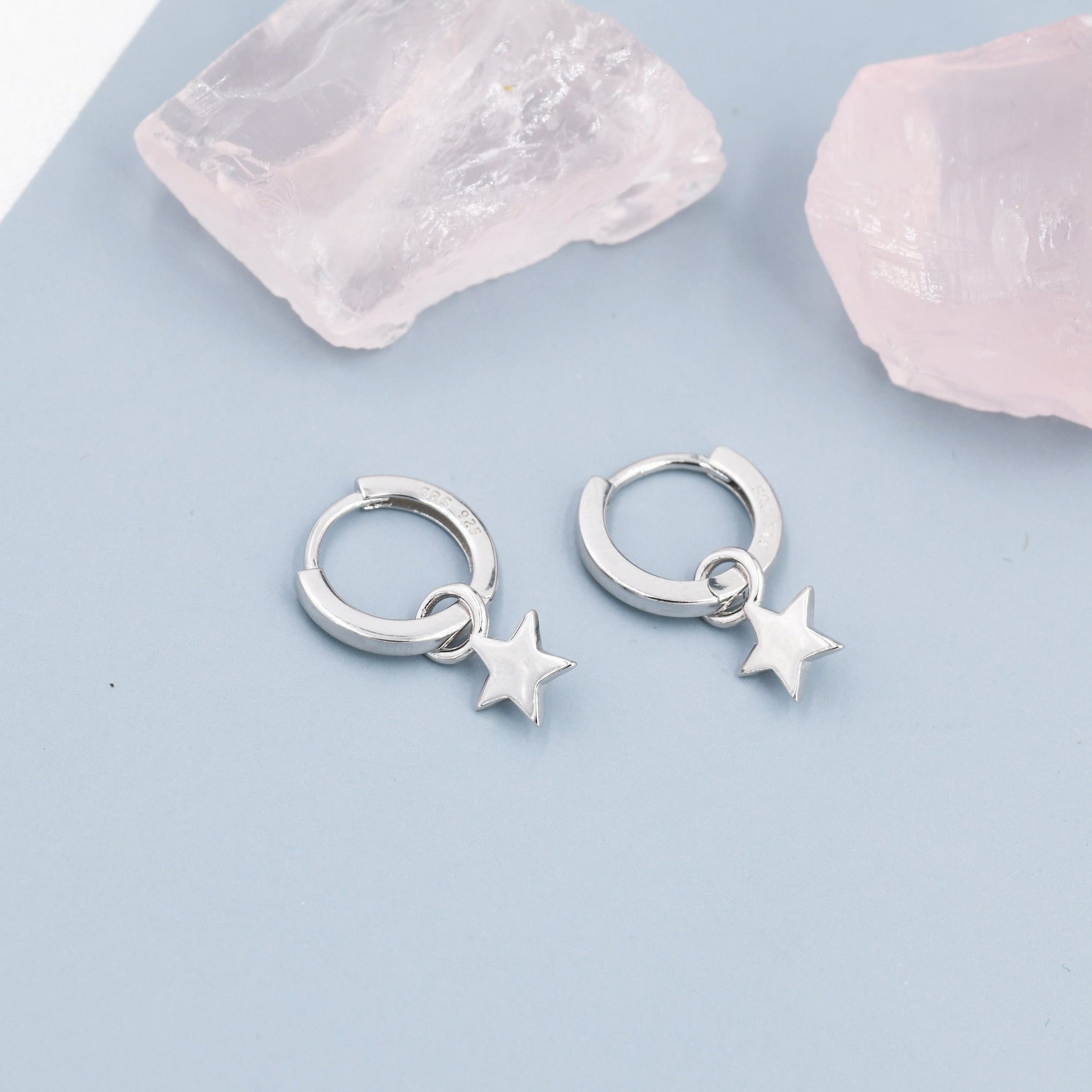 Star Charm Huggie Hoop Earrings in Sterling Silver, Detachable Charm Hoops, Celestial Earrings, Silver, Gold and Rose Gold