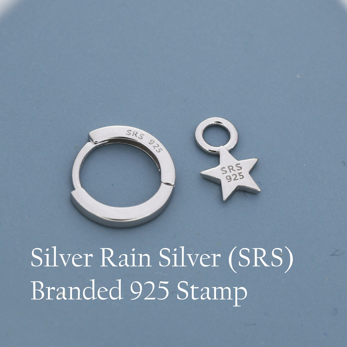 Star Charm Huggie Hoop Earrings in Sterling Silver, Detachable Charm Hoops, Celestial Earrings, Silver, Gold and Rose Gold
