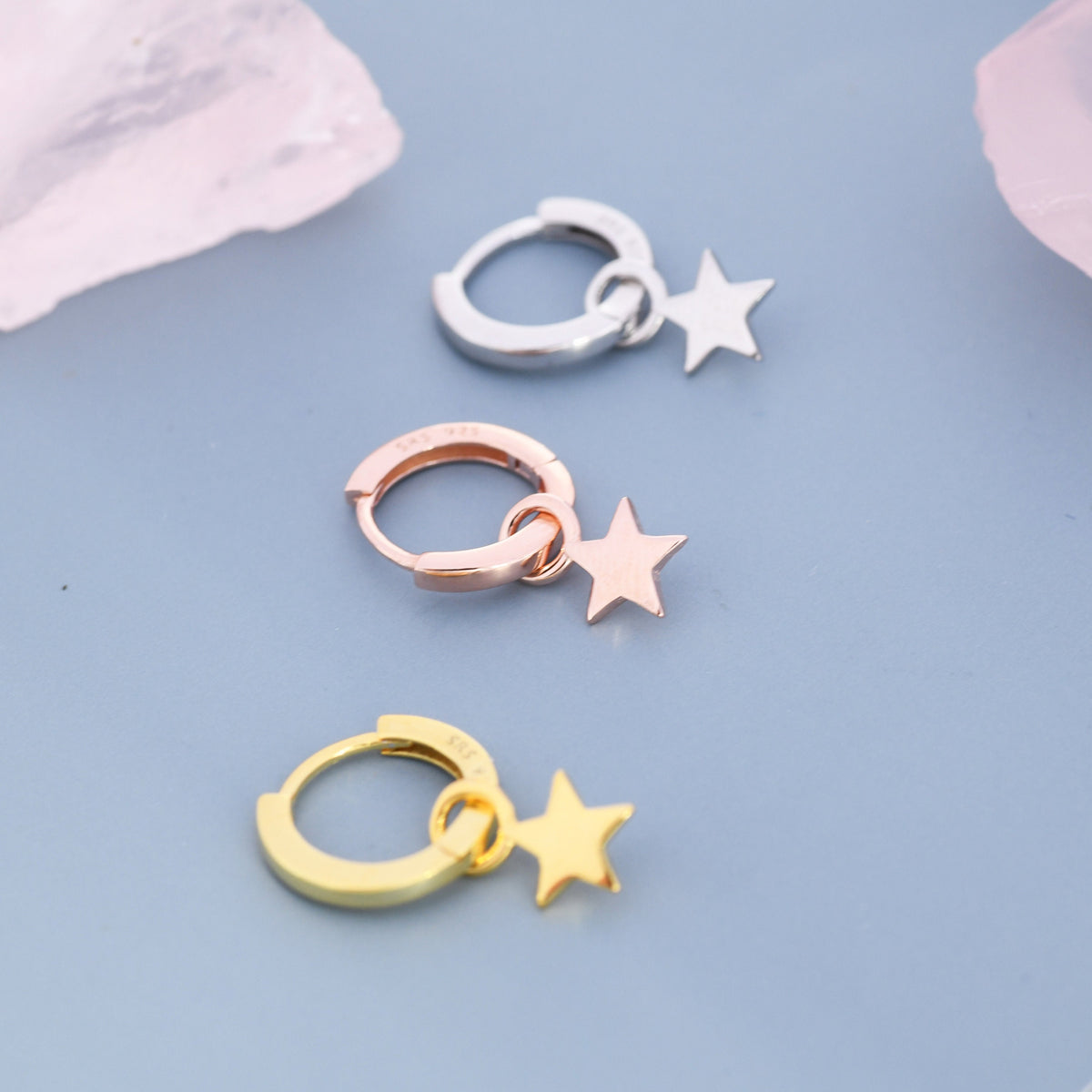 Star Charm Huggie Hoop Earrings in Sterling Silver, Detachable Charm Hoops, Celestial Earrings, Silver, Gold and Rose Gold