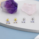 Sterling Silver Alexandrite Purple CZ Marquise Leaf Duo Barbell Earrings, Gold or Silver, Marquise Fan Screw back Earrings, Screwback