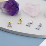 Sterling Silver Alexandrite Purple CZ Marquise Leaf Duo Barbell Earrings, Gold or Silver, Marquise Fan Screw back Earrings, Screwback