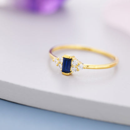 Vintage Inspired Sapphire Blue CZ Ring in Sterling Silver, Baguette Ring, Silver or Gold, Delicate Sapphire Ring, Size US 5 - 8