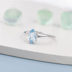 Genuine Sky Blue Topaz Ring in Sterling Silver, Natural Marquise Cut Topaz Stone Ring, Stacking Rings, US 5-8