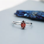 Genuine Red Garnet Ring in Sterling Silver, Natural Marquise Cut Garnet Stone Ring, Stacking Rings, US 5-8