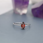 Genuine Red Garnet Ring in Sterling Silver, Natural Marquise Cut Garnet Stone Ring, Stacking Rings, US 5-8