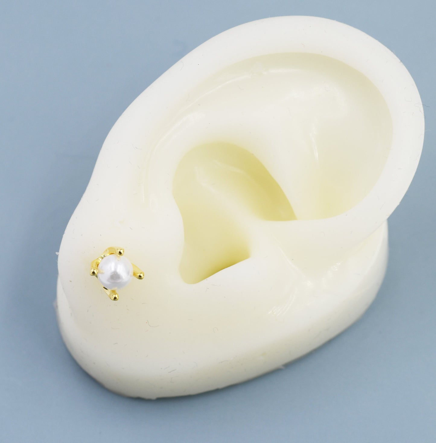 Tiny Pearl Stud Earrings in Sterling Silver, Silver or Gold or Rose Gold, Four Prong, 6mm Minimalist Pearl Earrings,