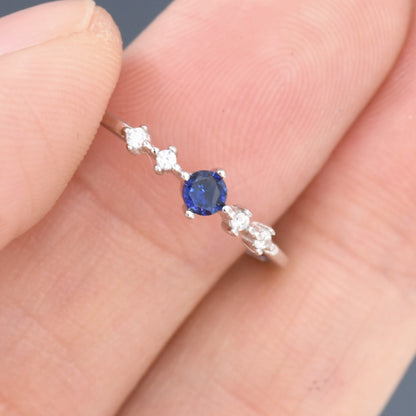Sapphire Blue CZ Ring in Sterling Silver, Silver or Gold, Delicate Sapphire Ring, Size US 5 - 8