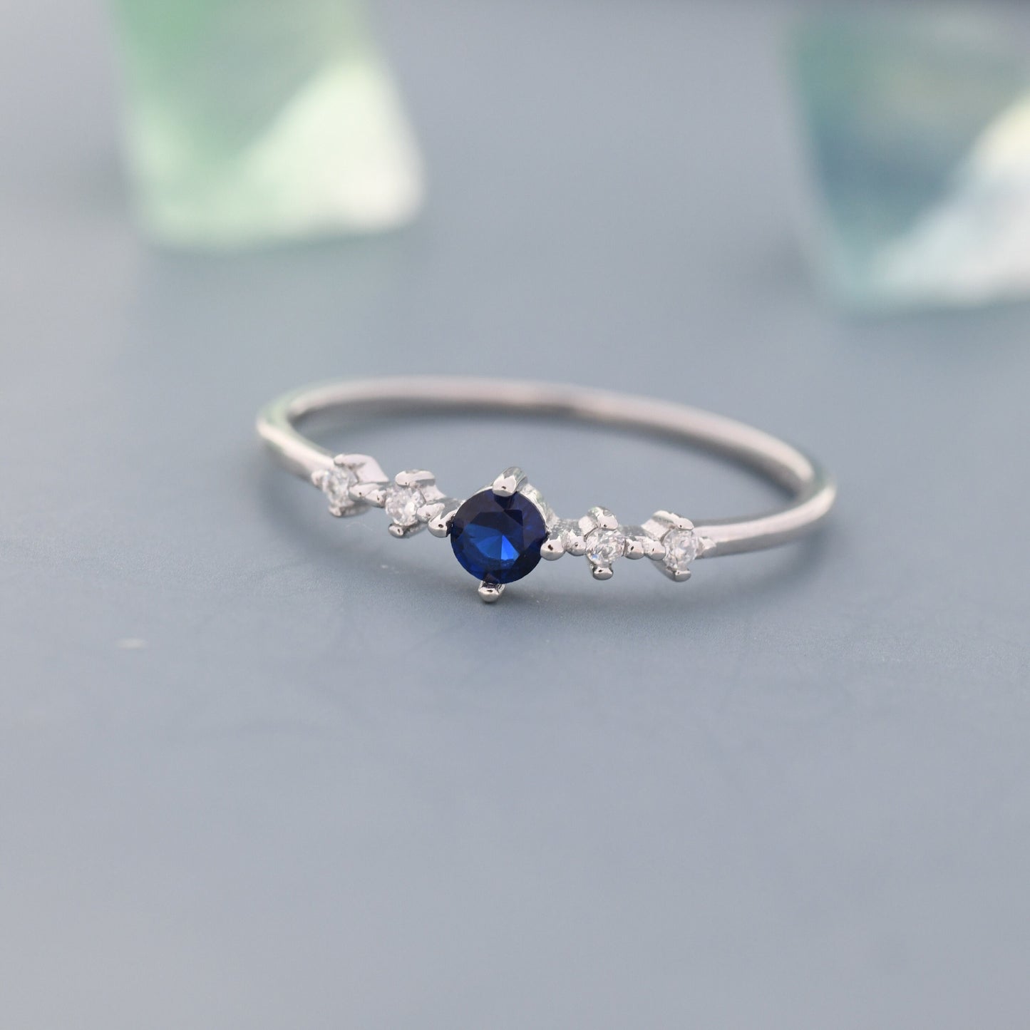 Sapphire Blue CZ Ring in Sterling Silver, Silver or Gold, Delicate Sapphire Ring, Size US 5 - 8