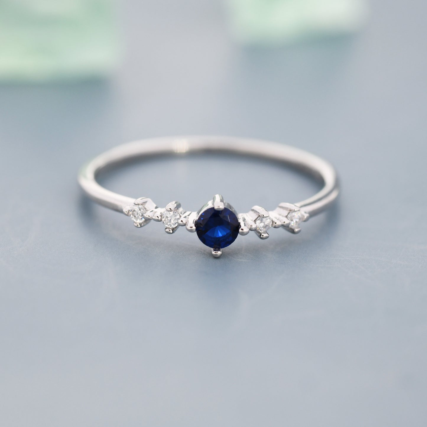 Sapphire Blue CZ Ring in Sterling Silver, Silver or Gold, Delicate Sapphire Ring, Size US 5 - 8