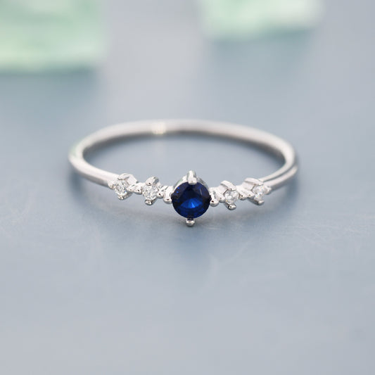 Sapphire Blue CZ Ring in Sterling Silver, Silver or Gold, Delicate Sapphire Ring, Size US 5 - 8