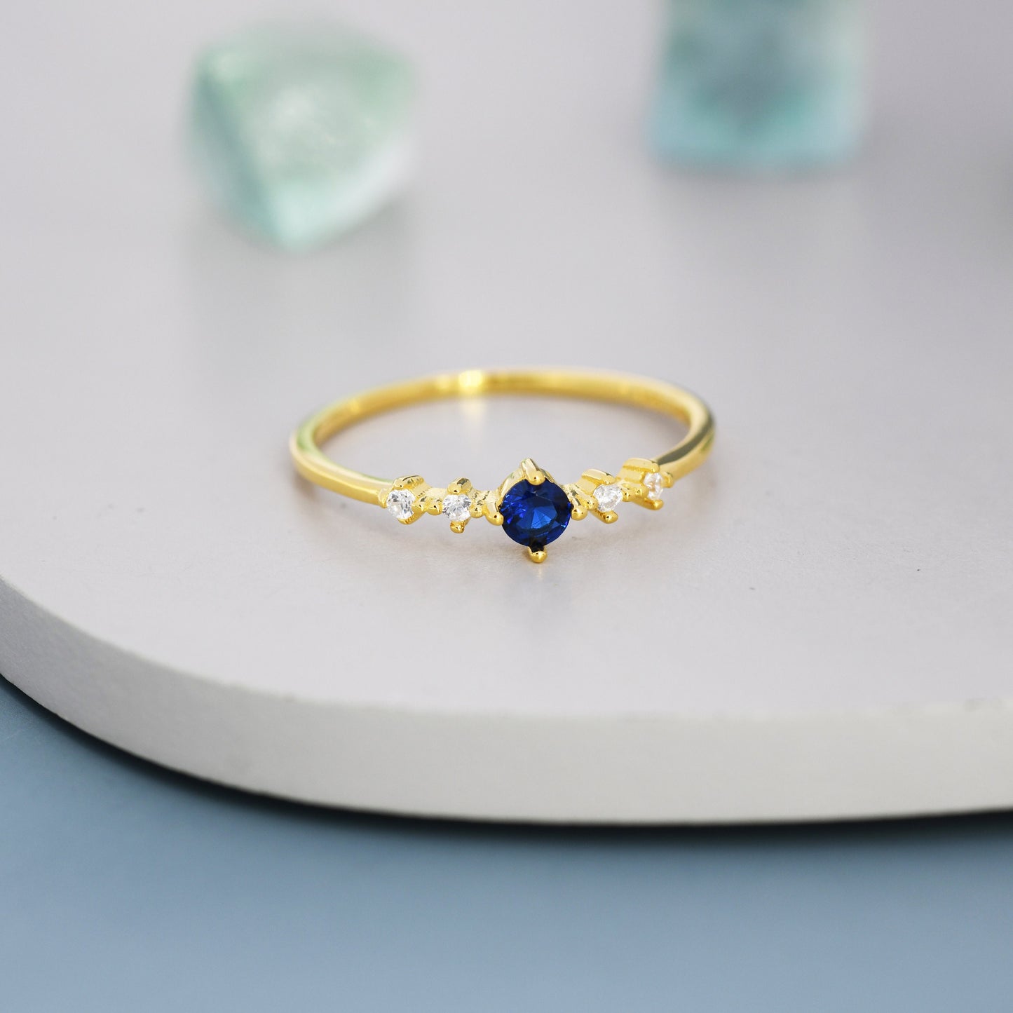 Sapphire Blue CZ Ring in Sterling Silver, Silver or Gold, Delicate Sapphire Ring, Size US 5 - 8